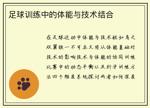 足球训练中的体能与技术结合