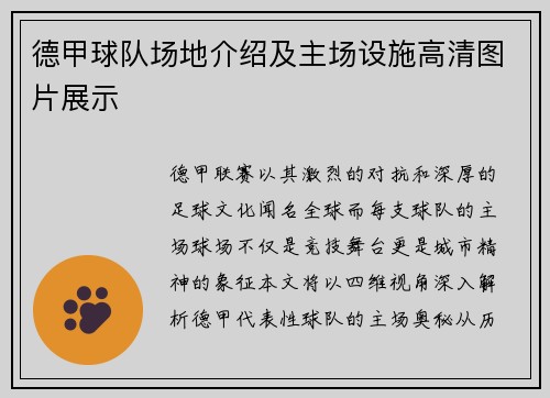 德甲球队场地介绍及主场设施高清图片展示
